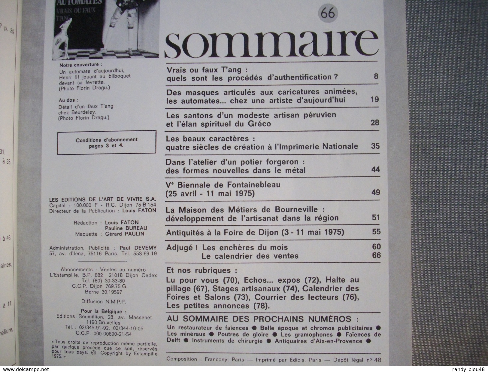 L'ESTAMPILLE  ( L'objet D'Art )  N° 66  - 1975 -  Les Automates  -  Vrais Ou Faux TANG  -  Dans L'atelier D'un Potier Fo - Antigüedades & Colecciones