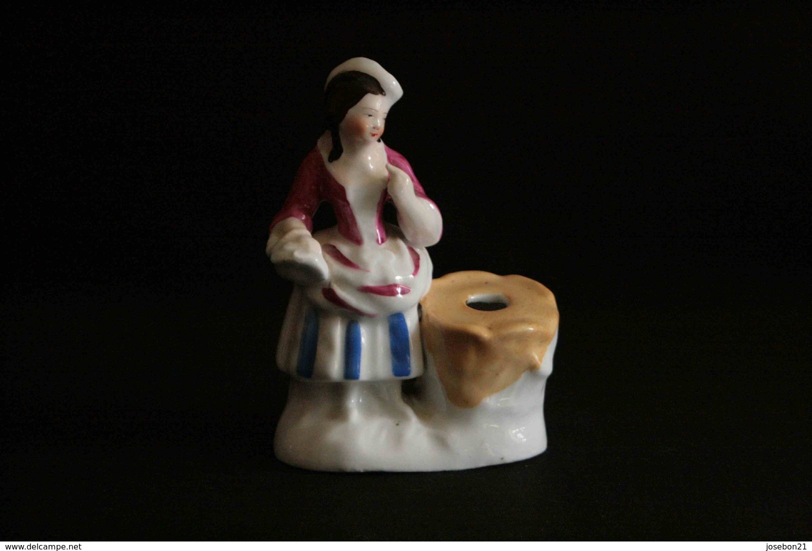 Ancien Encrier En Porcelaine De Vieux Paris Courtisane Paysanne XIX ème - Encriers