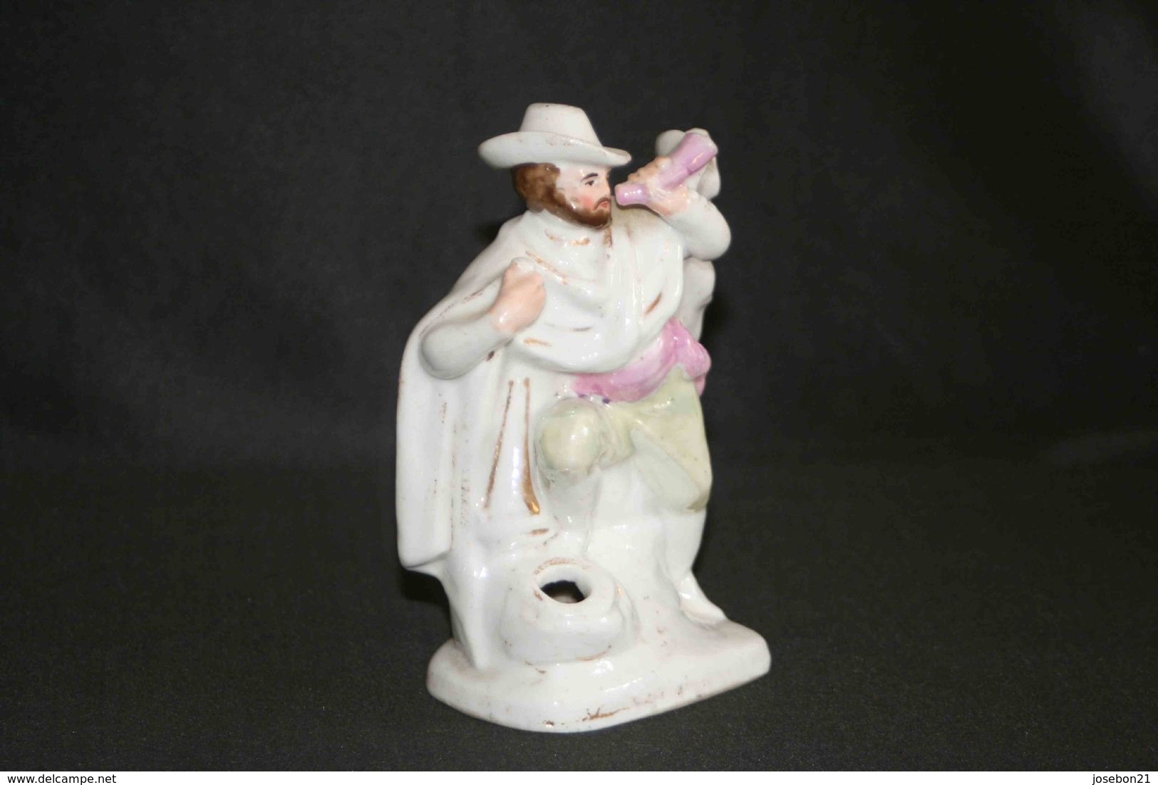 Ancien Encrier En Porcelaine De Vieux Paris Chasseur XIX ème - Encriers