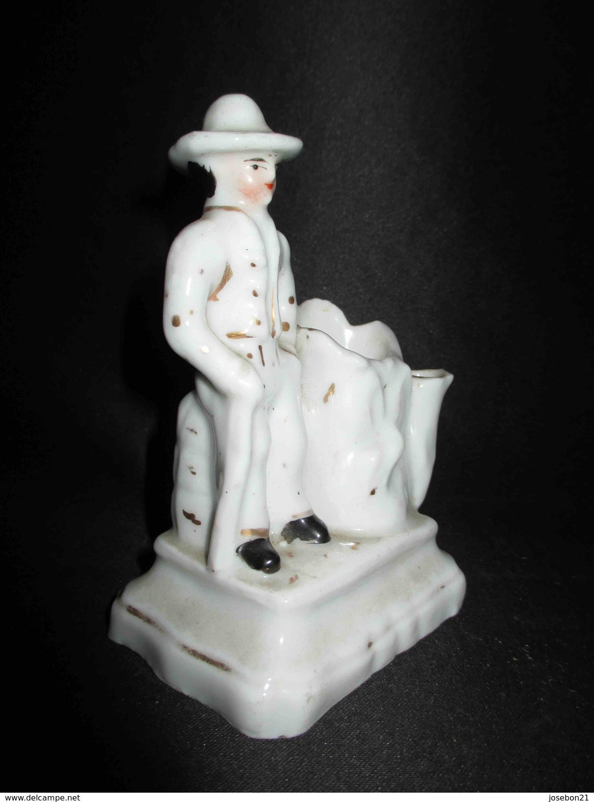 Ancien Encrier En Porcelaine De Vieux Paris Homme Debout XIX ème - Tinteros