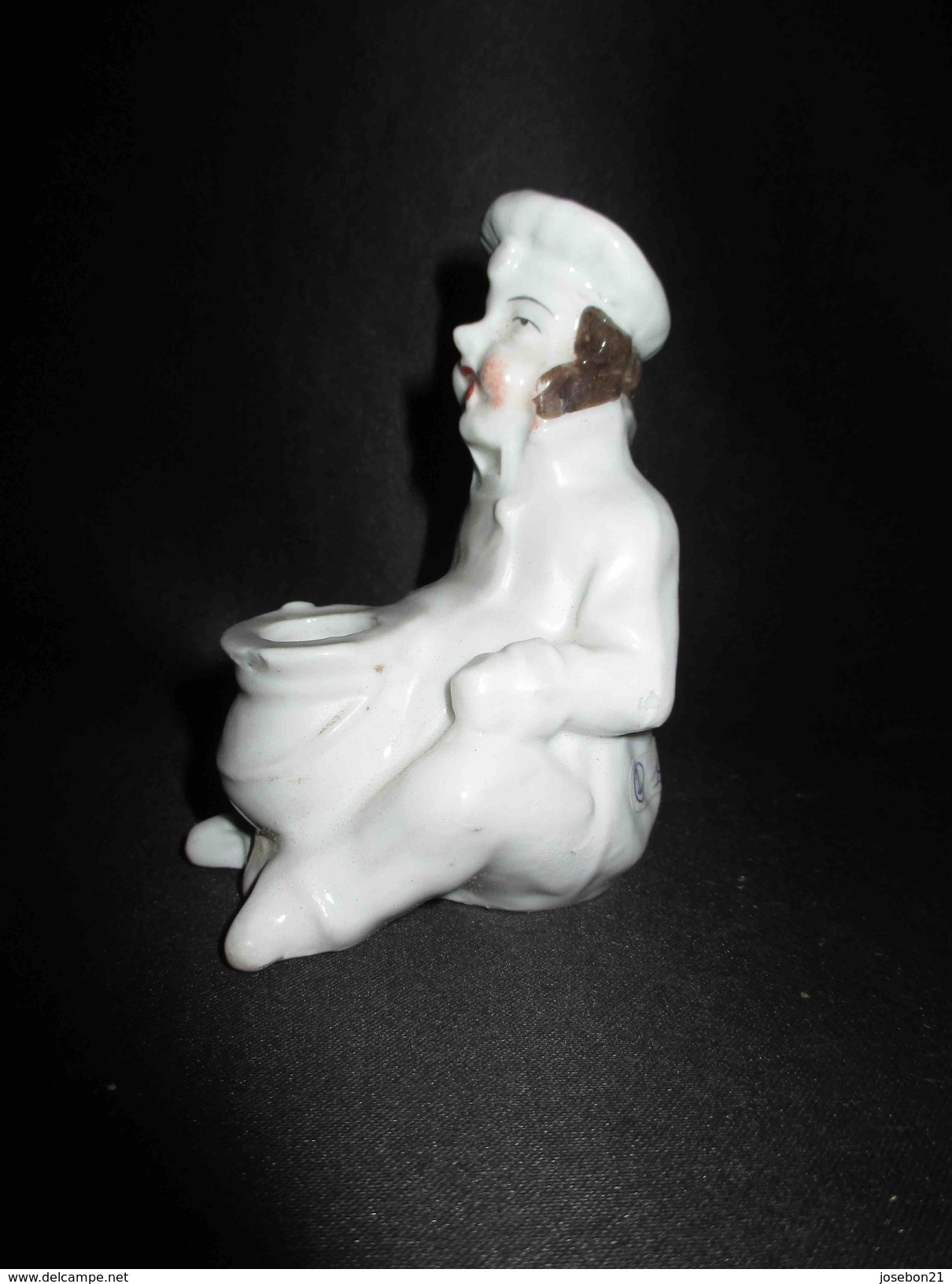 Ancien Encrier En Porcelaine De Vieux Paris Marmiton Assis Chaudron XIX ème - Inkwells