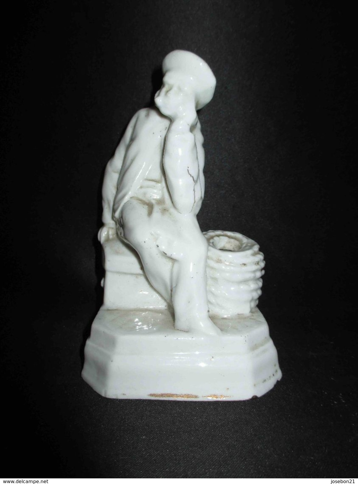 Ancien Encrier En Porcelaine De Vieux Paris Marin Assis Cordage XIX ème - Tintenfässer