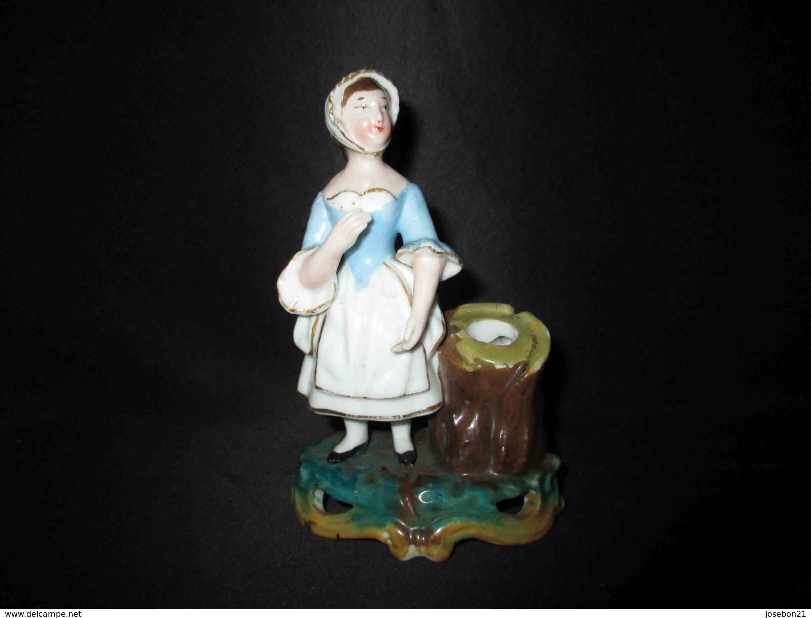 Ancien Encrier Peint En Porcelaine De Vieux Paris Femme Debout Tronc XIX ème - Tinteros