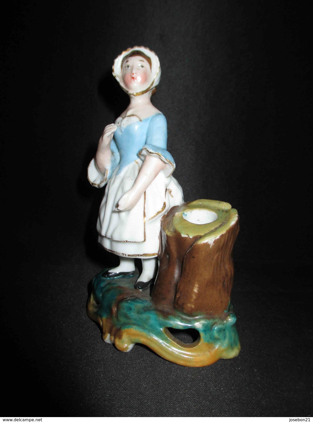 Ancien Encrier Peint En Porcelaine De Vieux Paris Femme Debout Tronc XIX ème - Tinteros