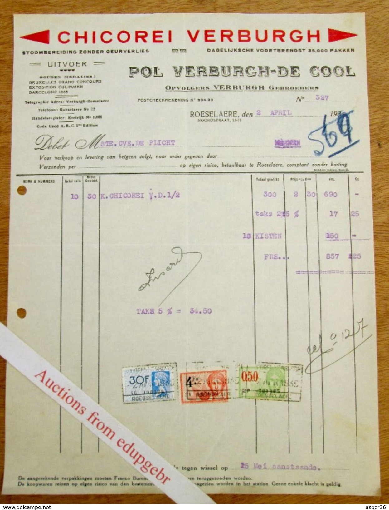 Chicorée / Chicorei Verburgh, Pol Verburgh-De Cool, Noordstraat Roeselare 1935 - Colecciones