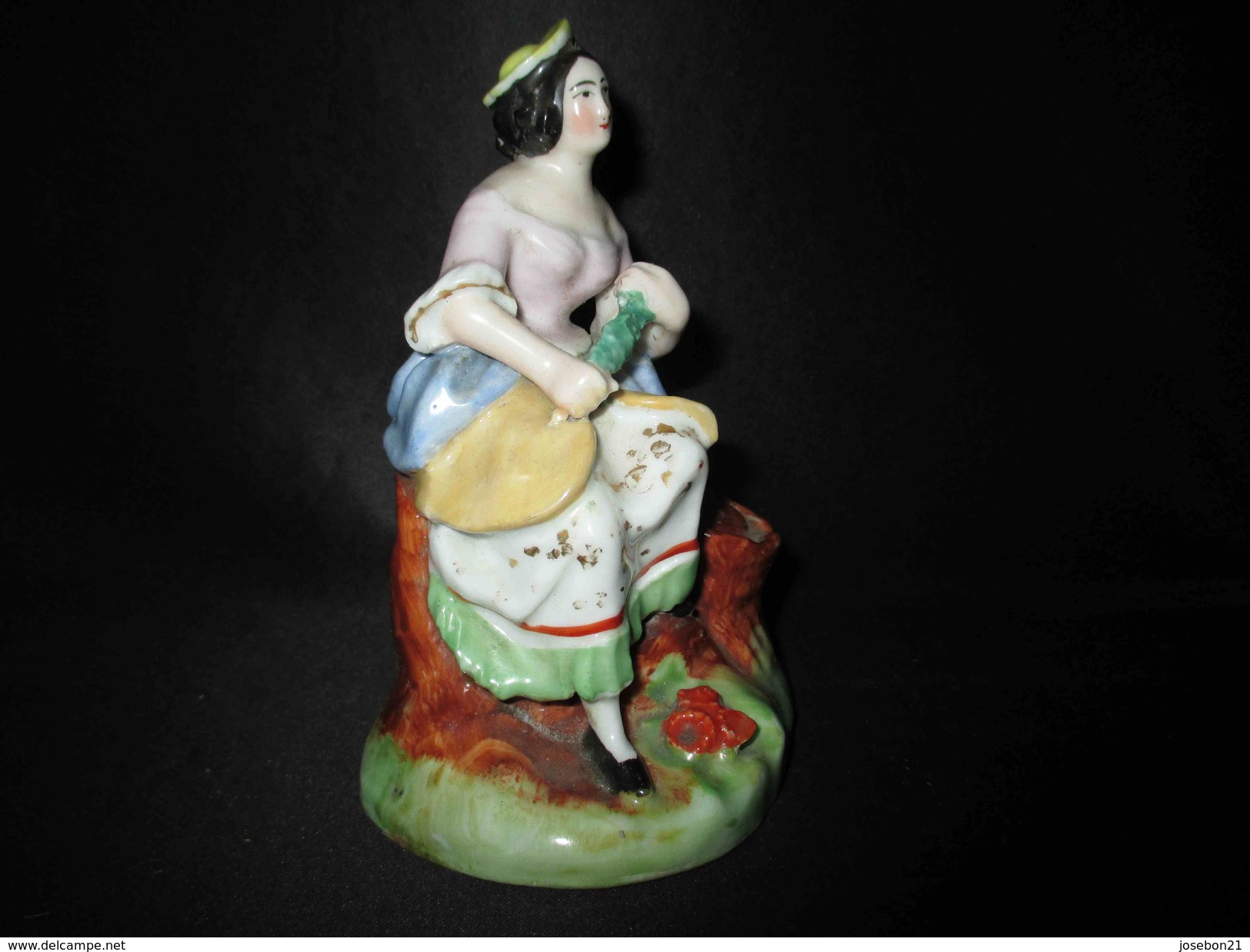 Ancien Encrier Peint En Porcelaine De Vieux Paris Demoselle Assise XIX ème - Inktpotten