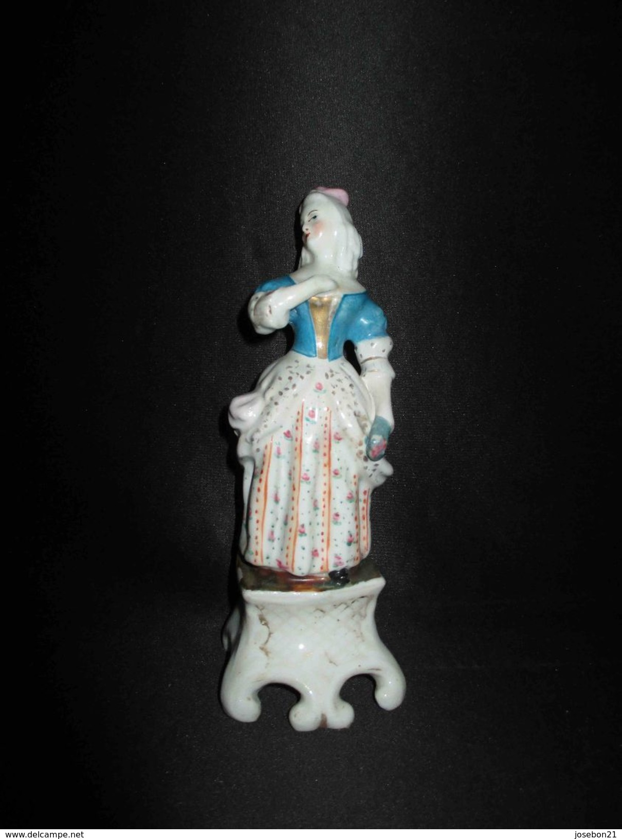 Ancien Encrier Peint En Porcelaine De Vieux Paris Demoselle Debout XIX ème - Tinteros