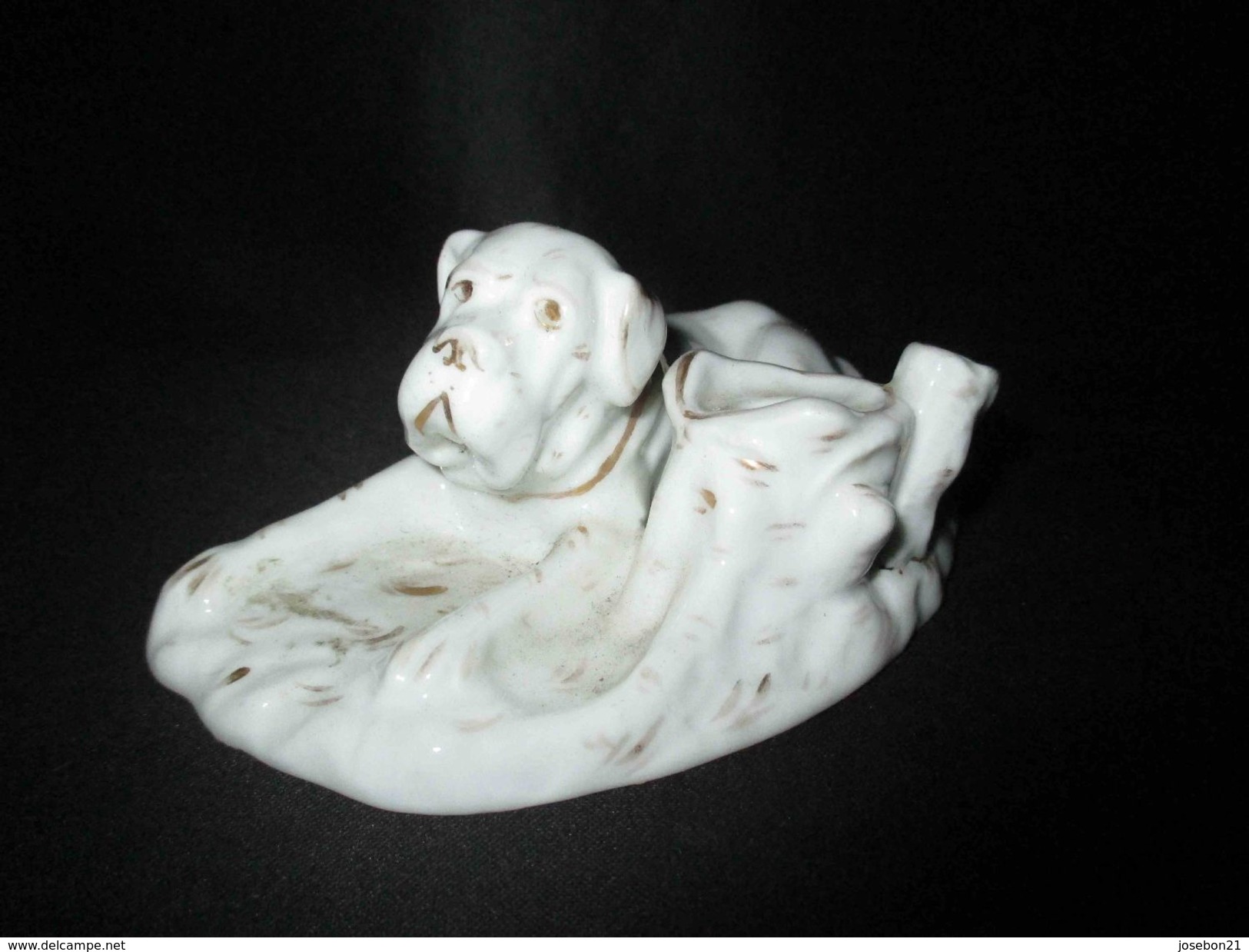 Ancien Encrier En Porcelaine De Vieux Paris Chien XIX ème - Tintenfässer