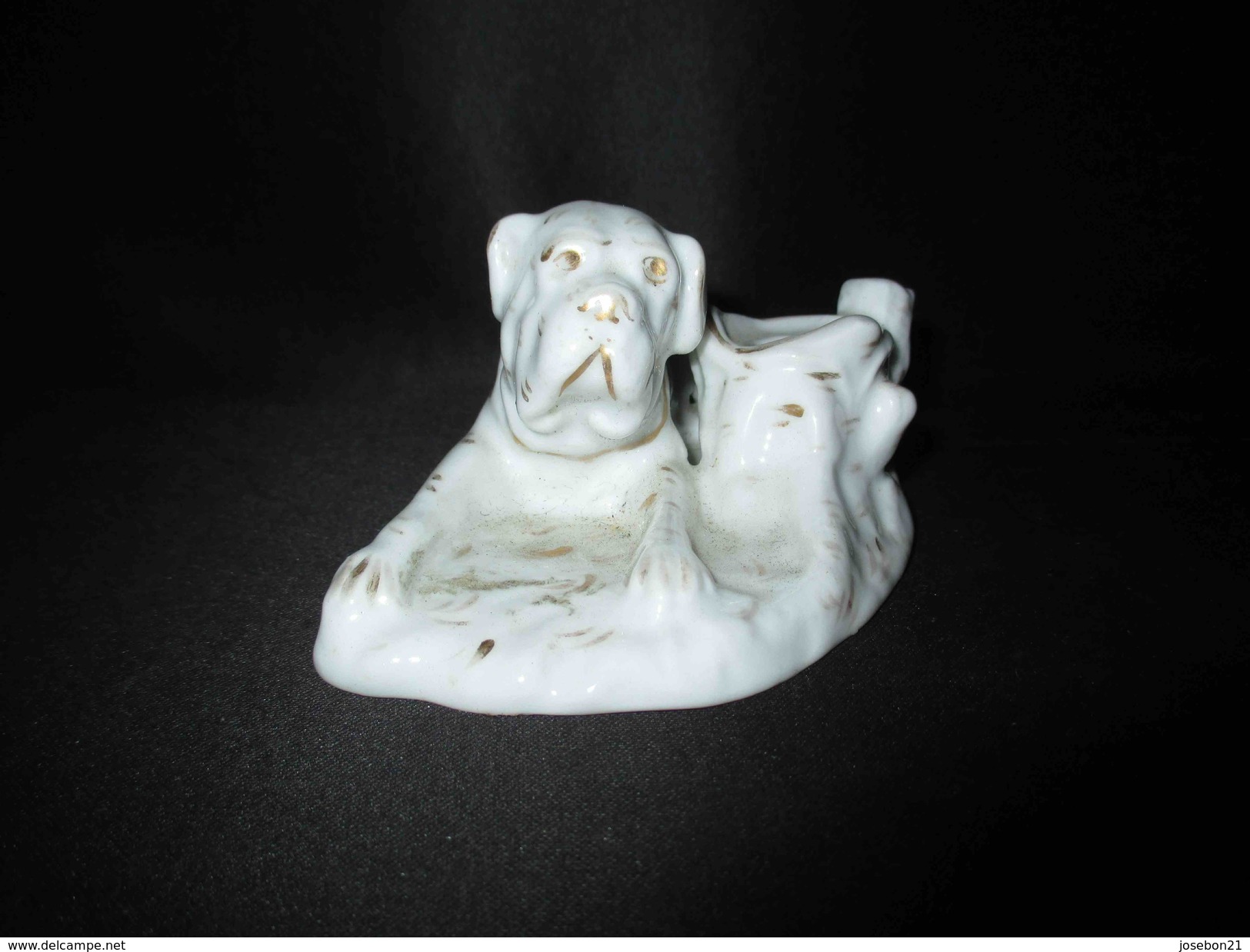 Ancien Encrier En Porcelaine De Vieux Paris Chien XIX ème - Encriers