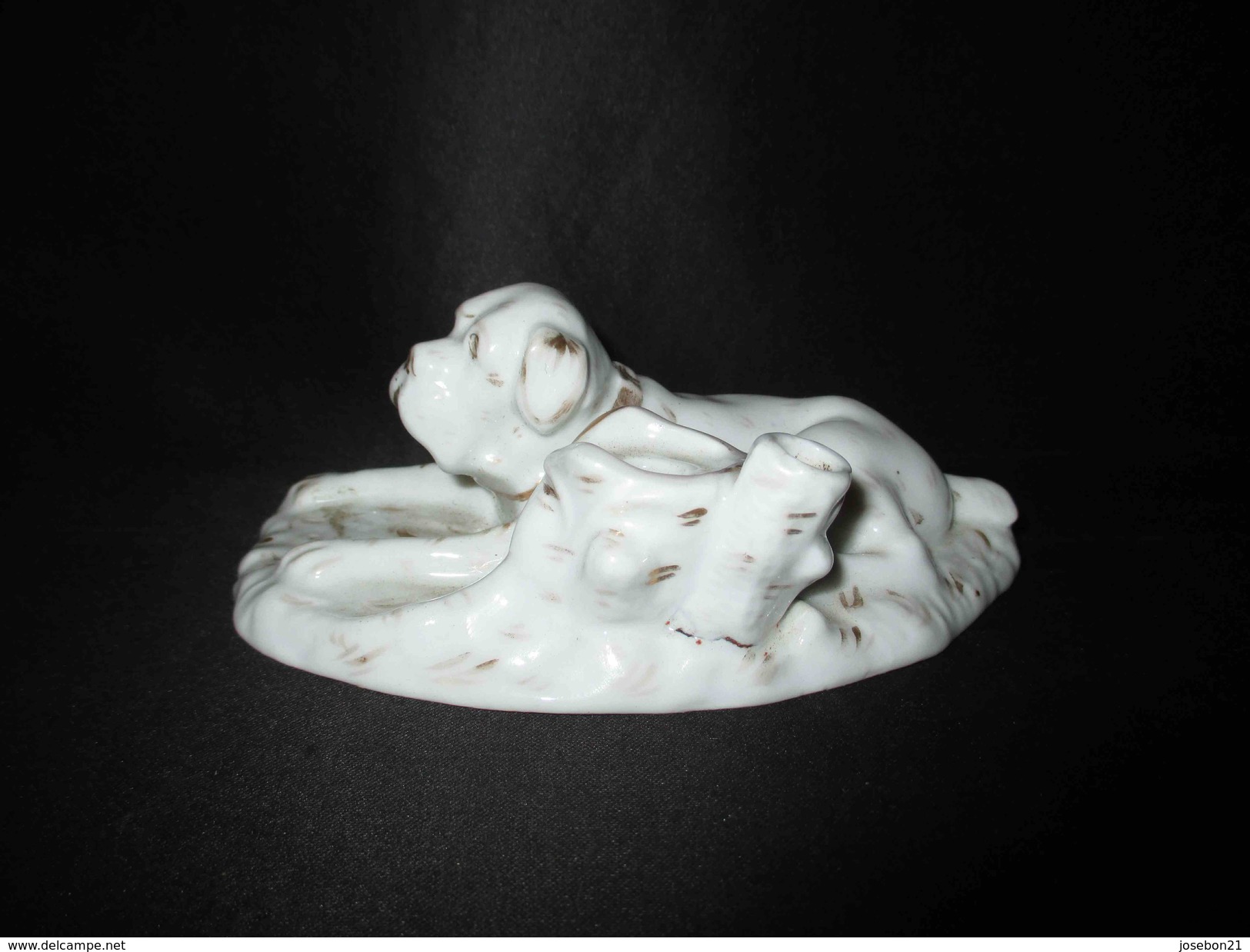 Ancien Encrier En Porcelaine De Vieux Paris Chien XIX ème - Encriers