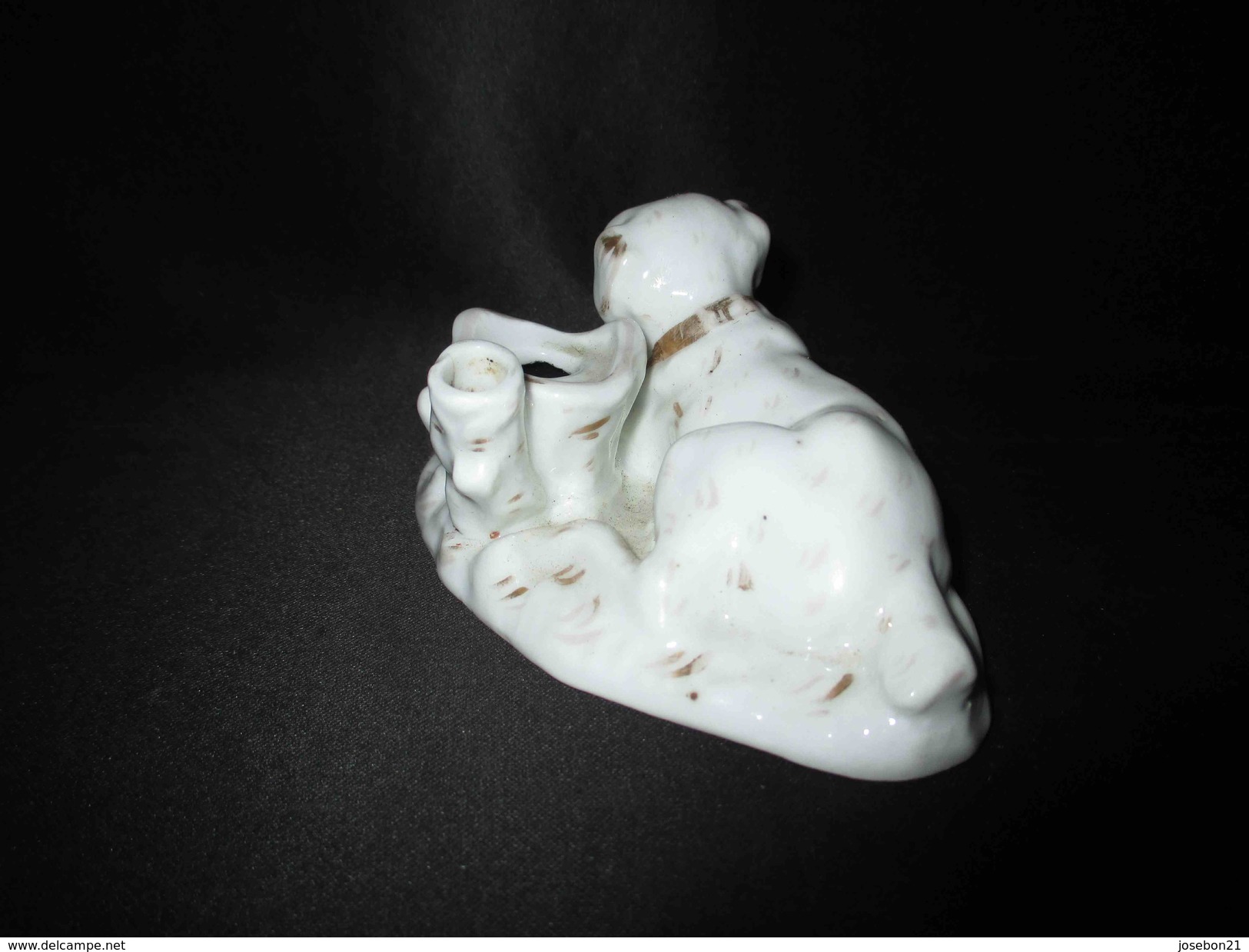 Ancien Encrier En Porcelaine De Vieux Paris Chien XIX ème - Tintenfässer