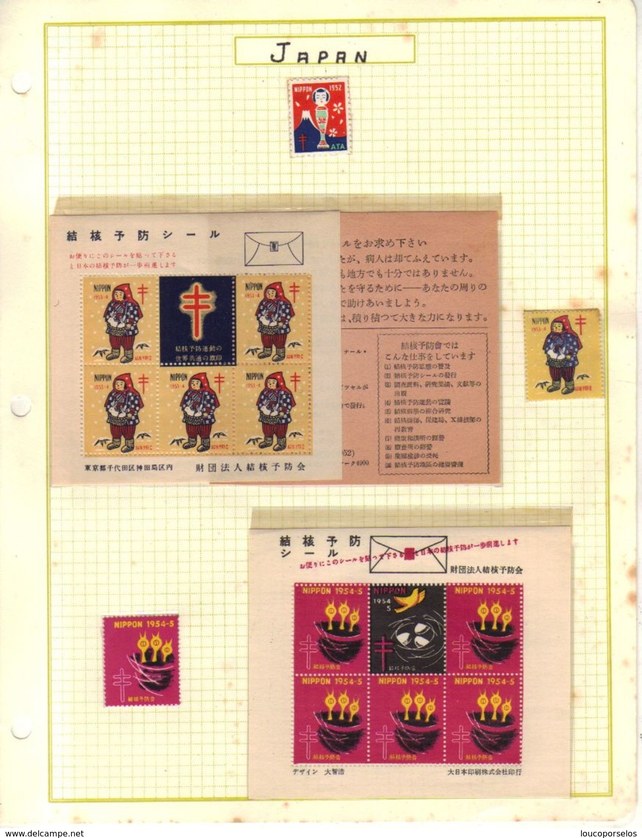 12706 Japão Grande coleção de selos, cadernetas, blocos de Tuberculose Linda e Rara em 12 paginas.