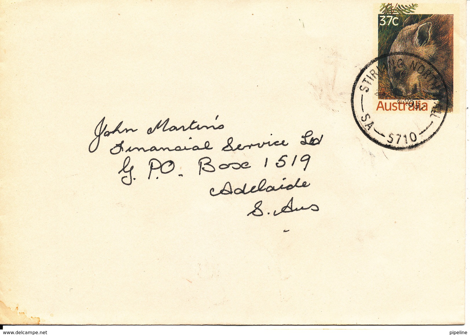 Australia Postal Stationery Cover Stirling North Rail 18-11-1987 (HAIRY-NOSED WOMBAT) - Ganzsachen