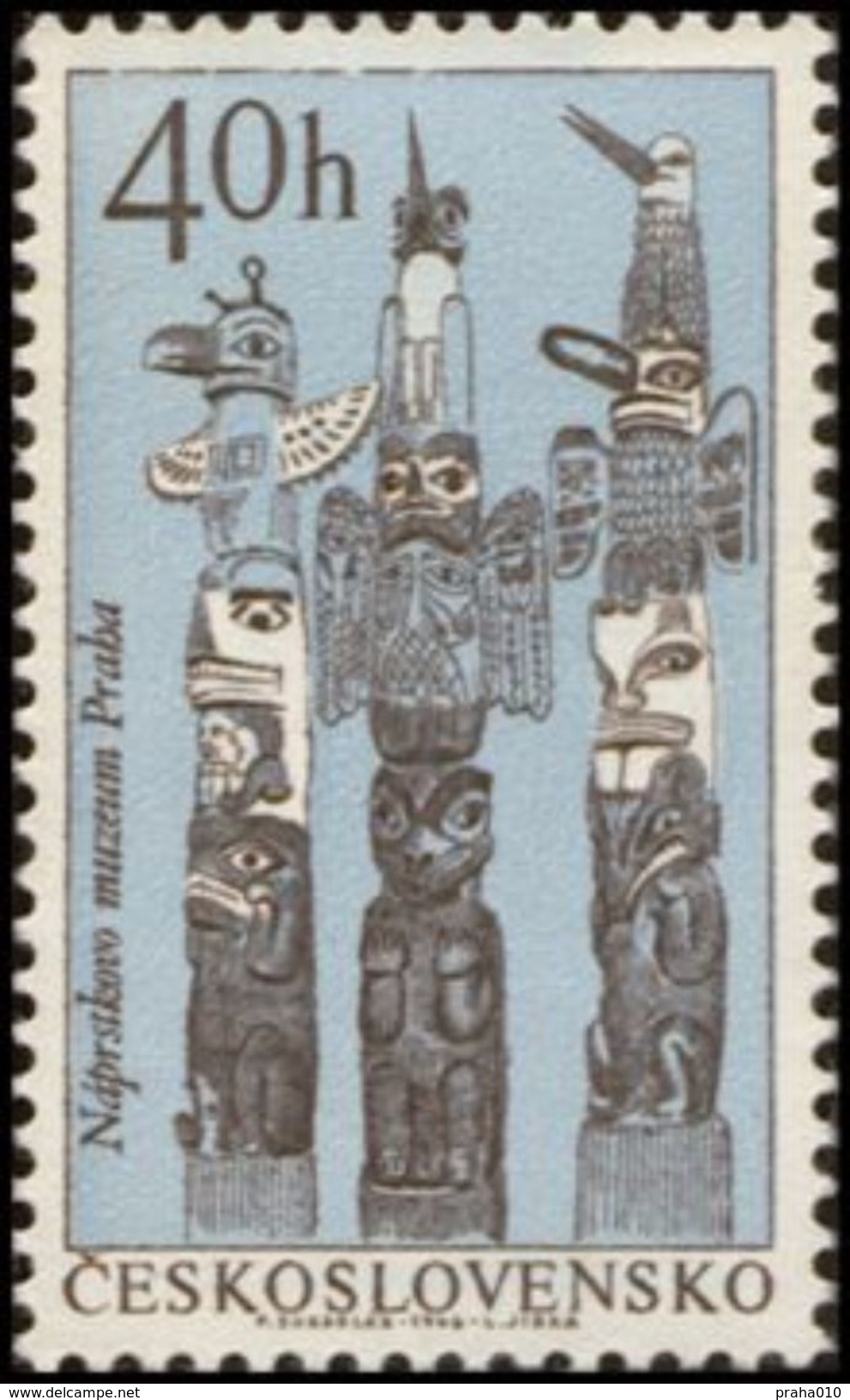 Czechoslovakia / Stamps (1966) 1537: Indians Of North America - Naprsteks Museum (Totems); Painter: Pavel Sukdolak - Indiens D'Amérique