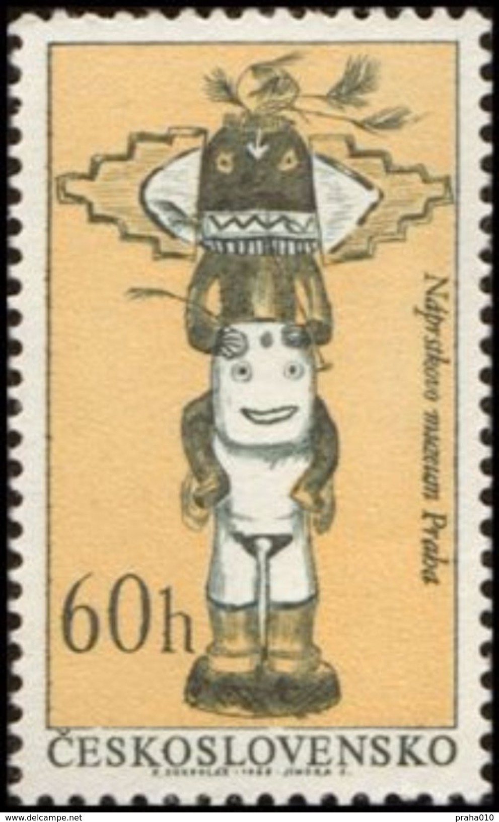 Czechoslovakia / Stamps (1966) 1538: Indians Of North America - Naprsteks Museum (Wooden Figurine); Painter: P. Sukdolak - Indiens D'Amérique