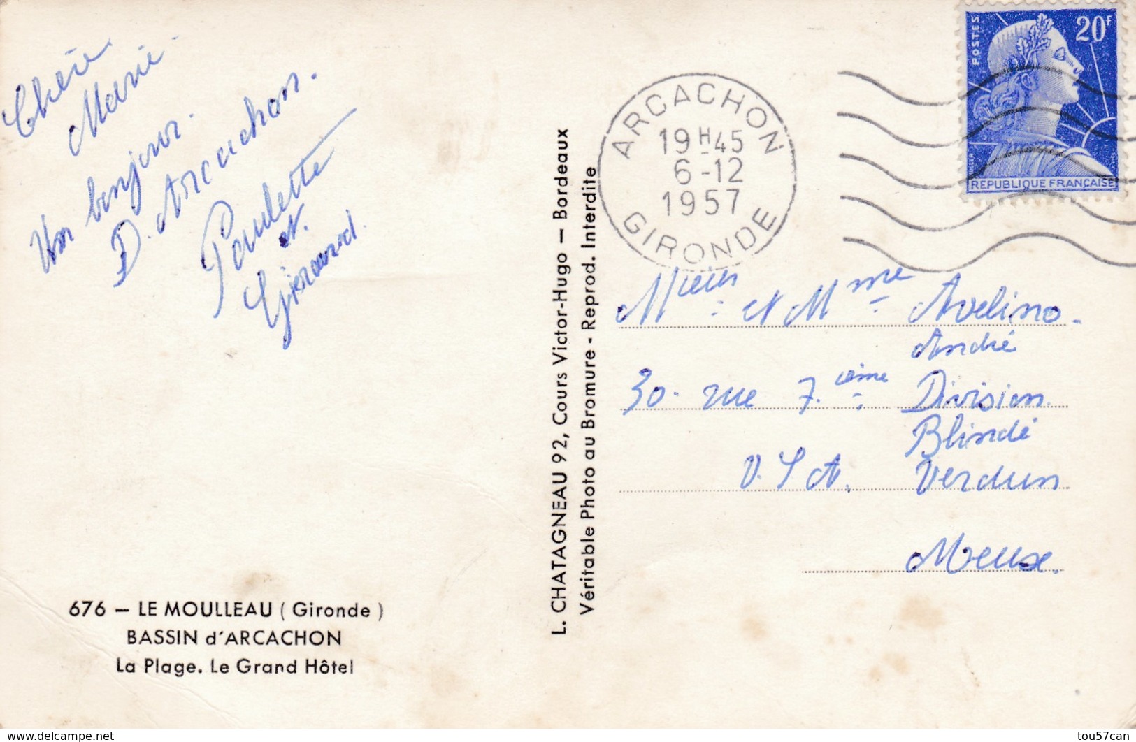 LE MOULLEAU -  ARCACHON - GIRONDE - (33) - CPSM  DENTELÉE - BEL AFFRANCHISSEMENT POSTAL DE 1957. - Arcachon