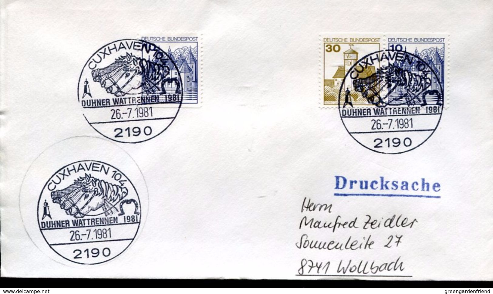 24488 Germany, Special Postmark 1981  Horse Racing, Cuxhaven ,  Circuled Cover - Horses