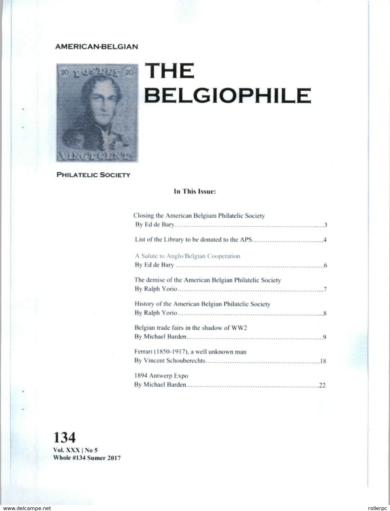 030823 THE COMPLETE BELGIOPHILE JOURNAL OF THE AMERICAN BELGIAN PHILATELIC SOCIETY [1983 THROUGH 2017,W001-W134] ON DVD - Philately And Postal History