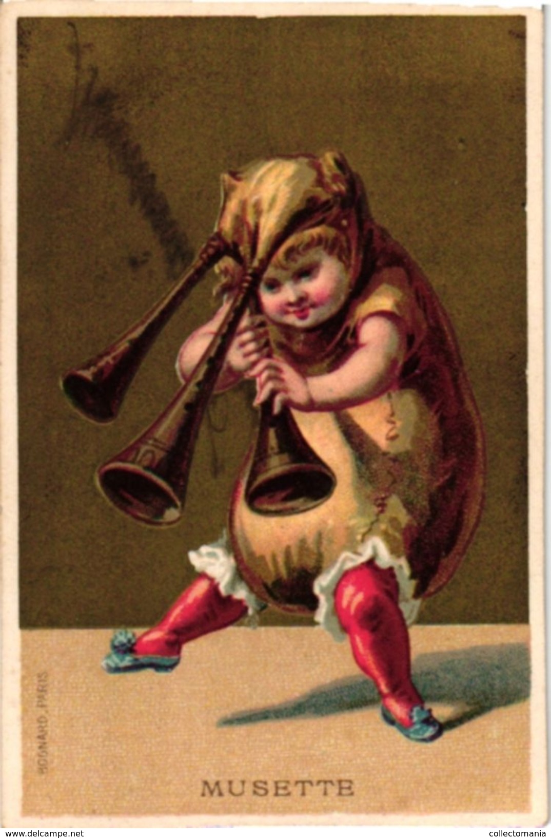 6 Trade Cards Music Instruments Accordéon Contrabasse Musette Grosse Caisse Cymbales Cor De Chasse  Imp.BOGNARD Litho - Autres & Non Classés