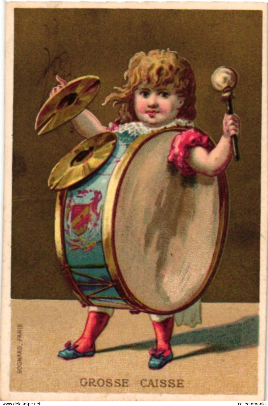 6 Trade Cards Music Instruments Accordéon Contrabasse Musette Grosse Caisse Cymbales Cor De Chasse  Imp.BOGNARD Litho - Autres & Non Classés