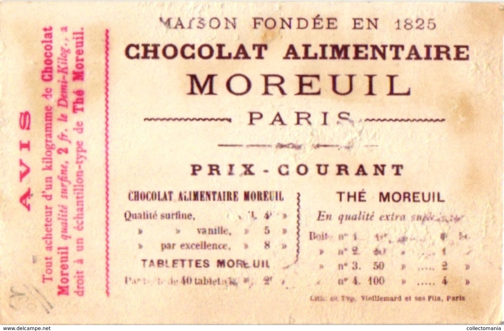 6 Trade Cards Music Chocolat Moreuil Paris Imp. Vieillemard saltimbanques Dot d'Avergne Bolero Orgue de Barbarie Litho