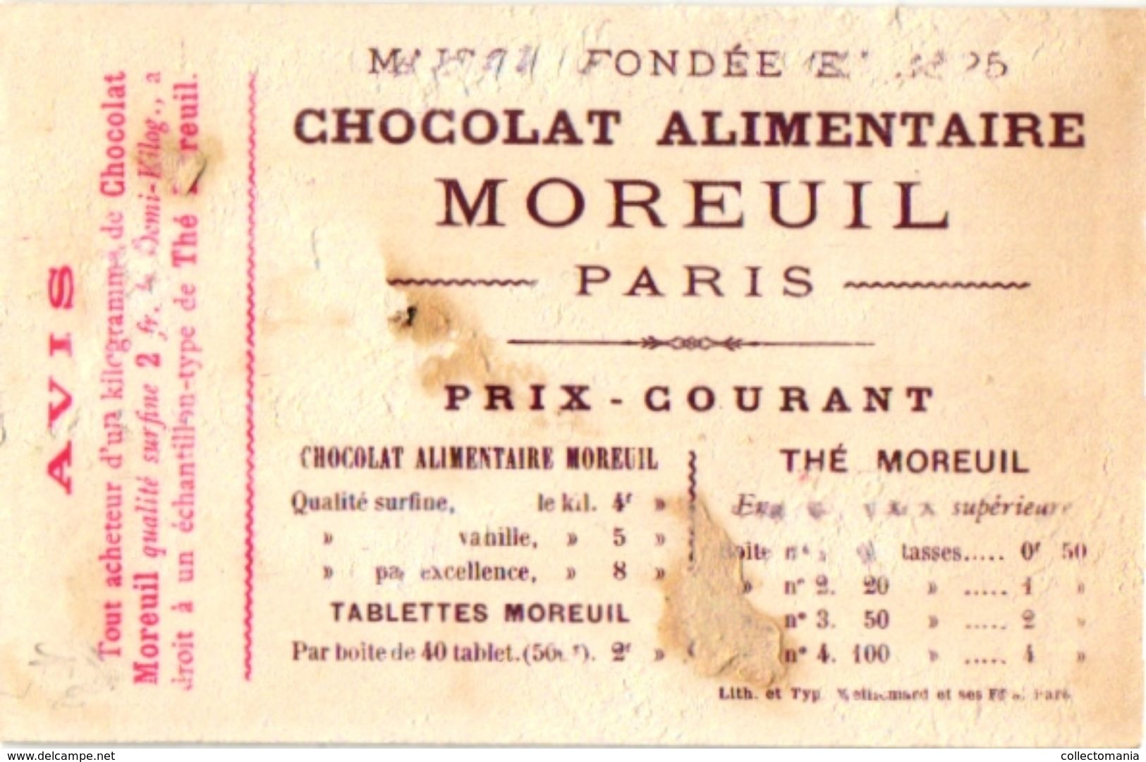 6 Trade Cards Music Chocolat Moreuil Paris Imp. Vieillemard saltimbanques Dot d'Avergne Bolero Orgue de Barbarie Litho
