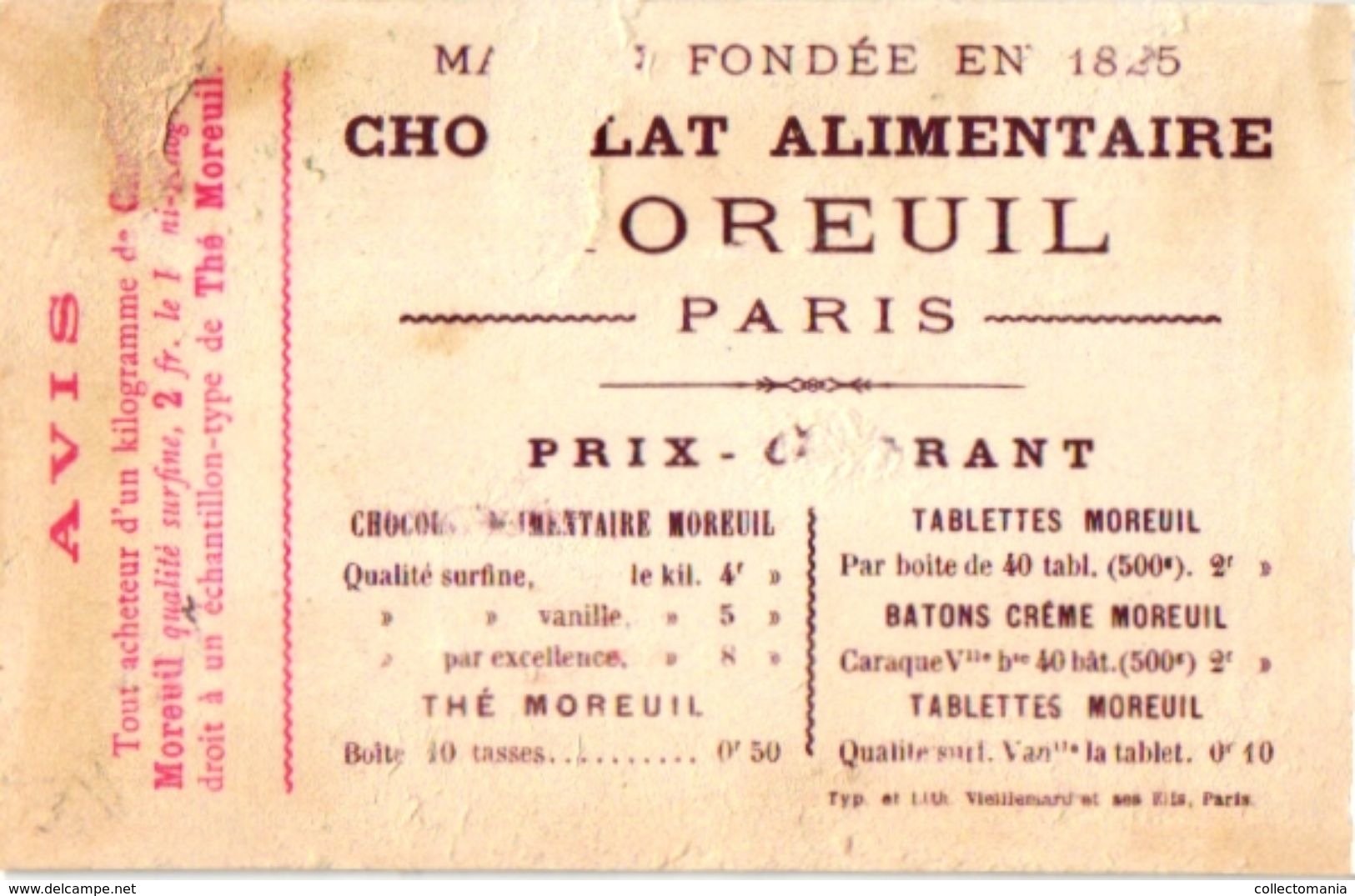 6 Trade Cards Music Chocolat Moreuil Paris Imp. Vieillemard saltimbanques Dot d'Avergne Bolero Orgue de Barbarie Litho