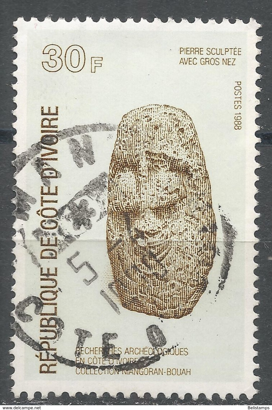 Ivory Coast 1988. Scott #859 (U) Stone Heads From The Niangoran-Bouah Archaelogical Collection - Côte D'Ivoire (1960-...)