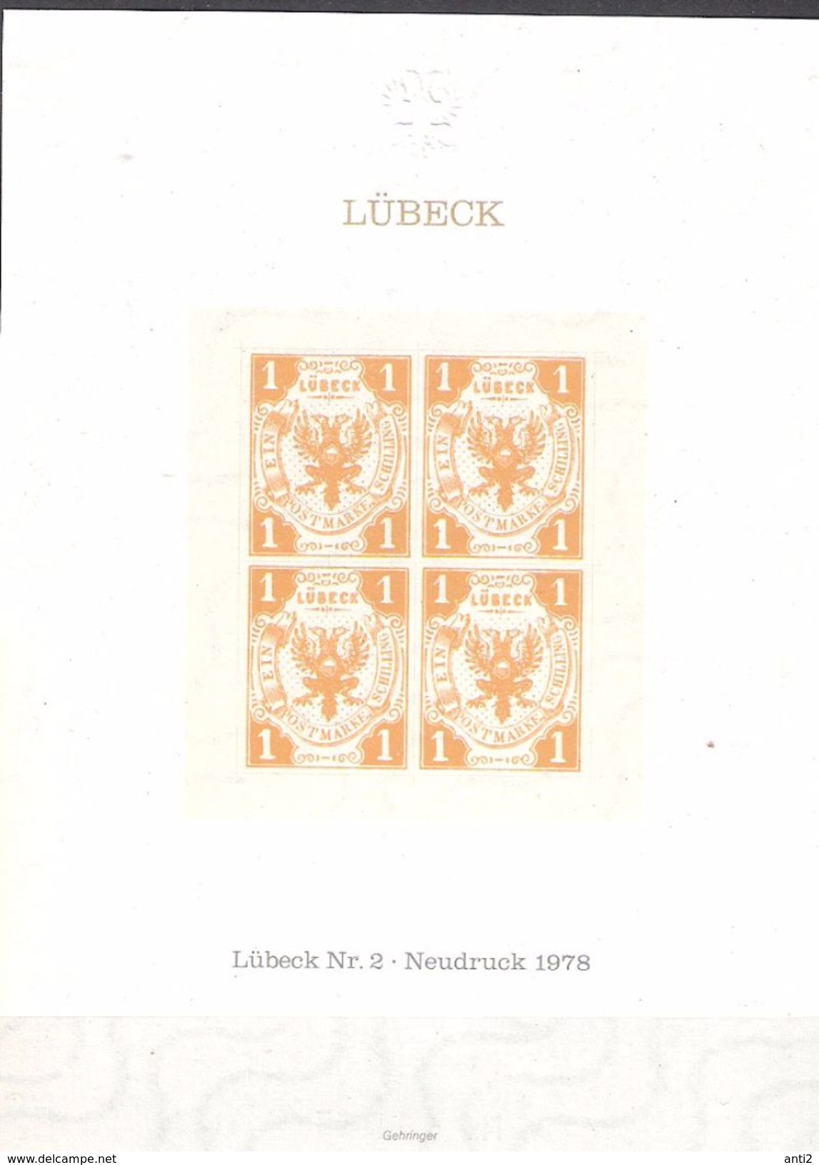 Germany Lübeck Newprint 1978 Of No 2 In Bloc - Unused - Lübeck