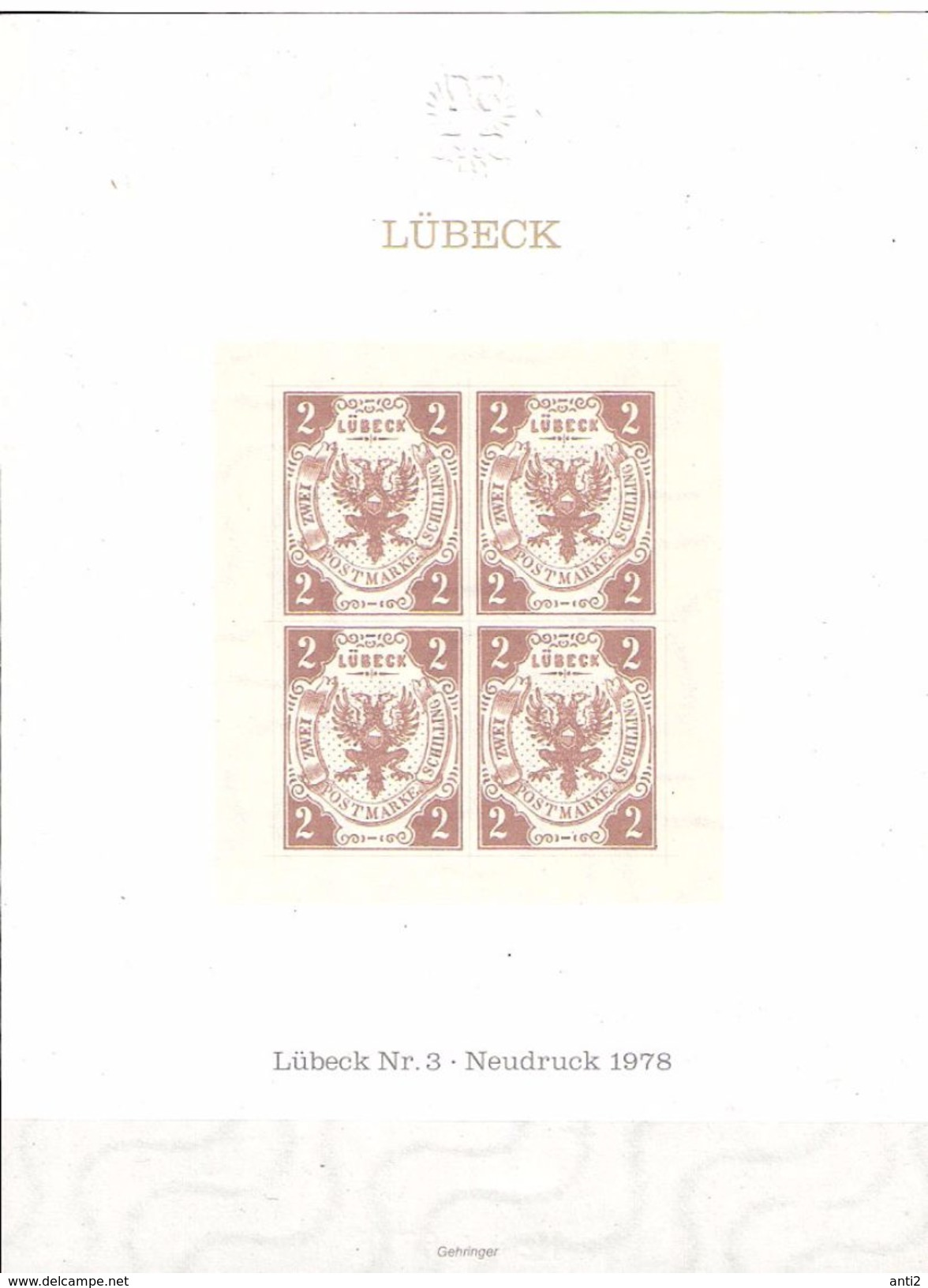 Germany Lübeck Newprint 1978 Of No 3 In Bloc - Unused - Lübeck