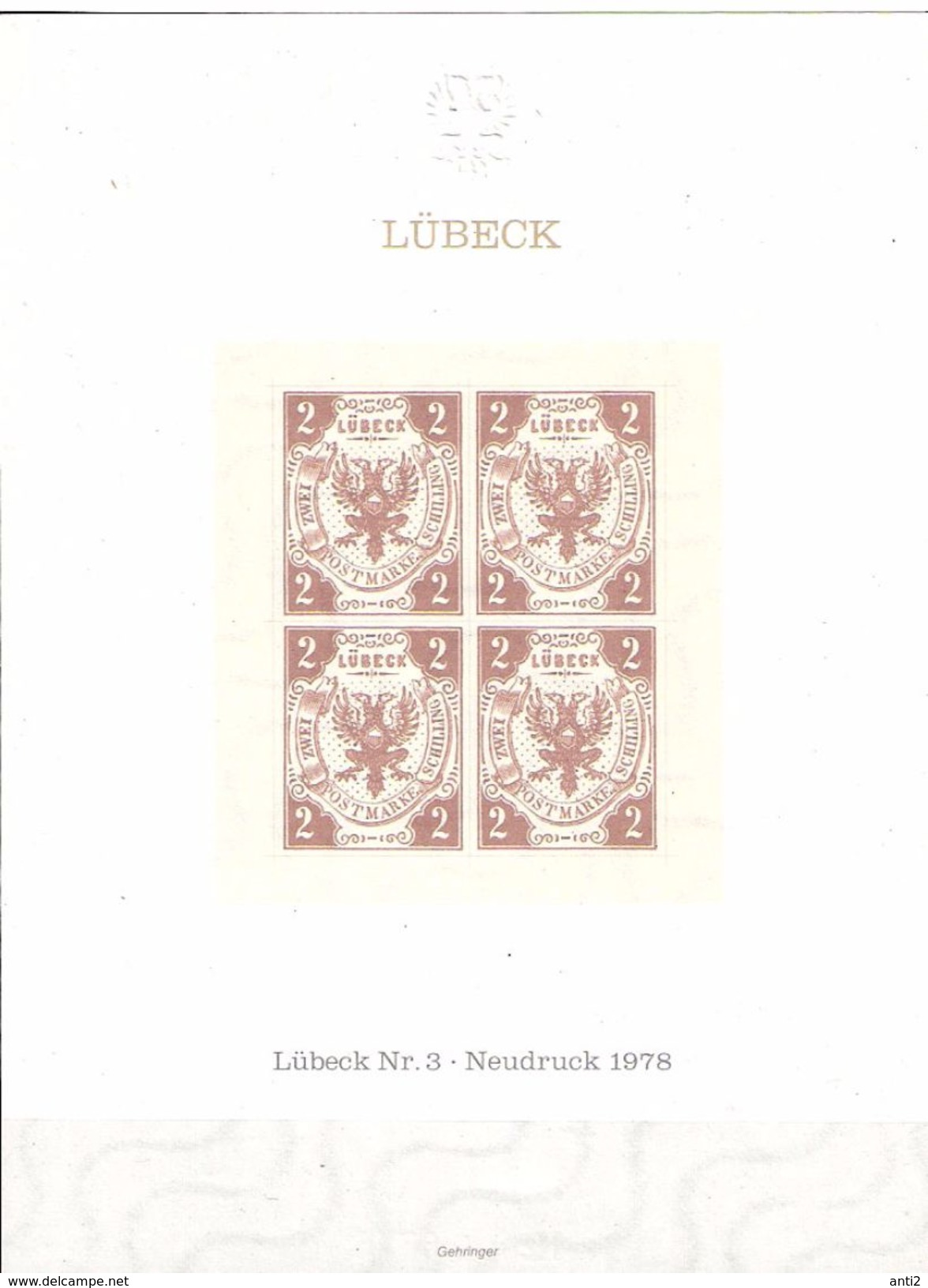 Germany Lübeck Newprint 1978 Of No 3 In Bloc - Unused - Luebeck