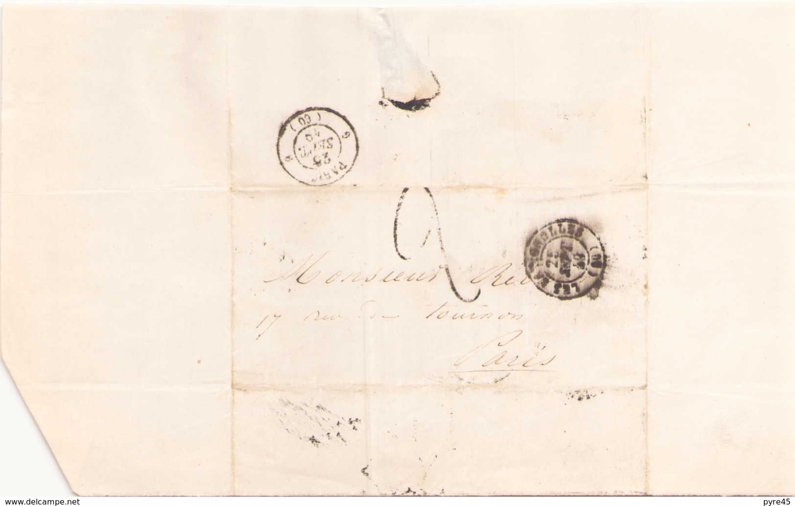 FRANCE ENVELOPPE DU 25 DEPTEMBRE 1848 DE BATIGNOLLES POUR PARIS - 1801-1848: Précurseurs XIX