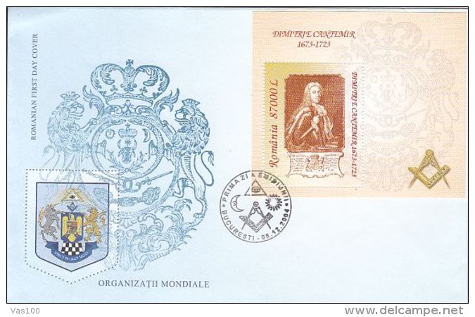 ORGANIZATIONS, FREEMASONRY, GRAND LODGE OF ROMANIA, DIMITRIE CANTEMIR, COVER FDC, 2004, ROMANIA - Franc-Maçonnerie