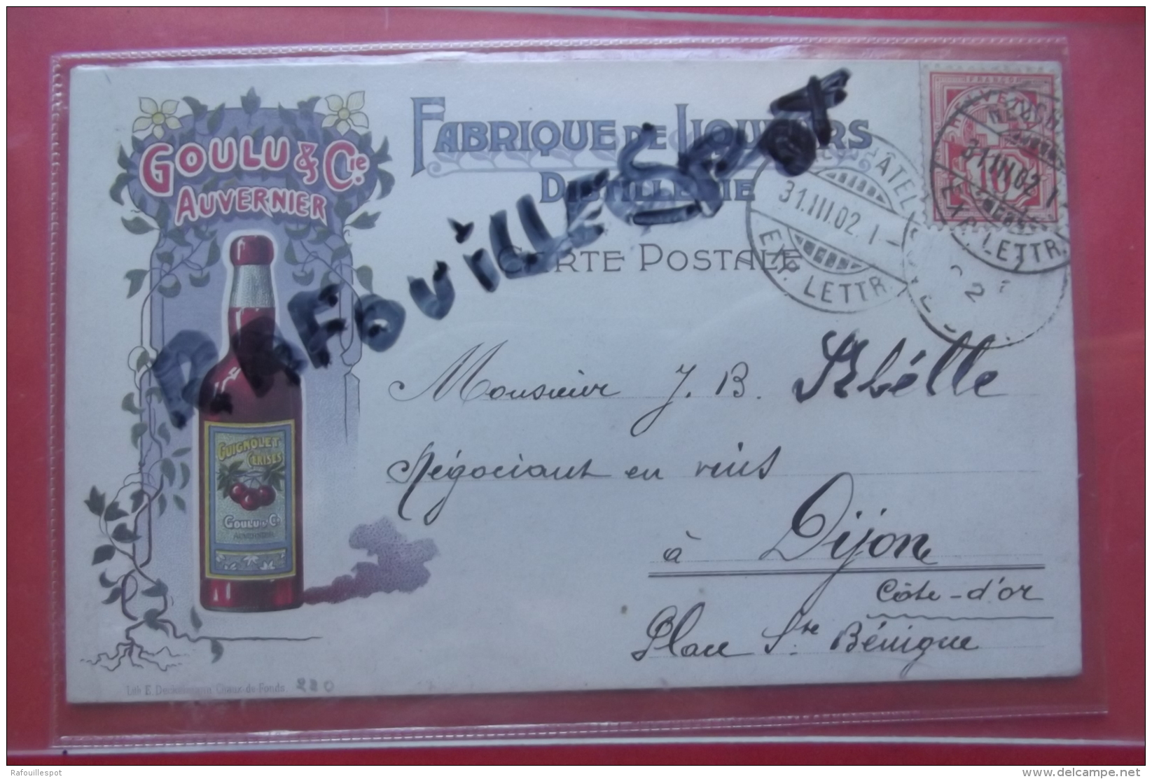 Cp Pub  Goulu &amp; Cie Auvergnier Fabrique De Liqueurs Distillerie - Advertising