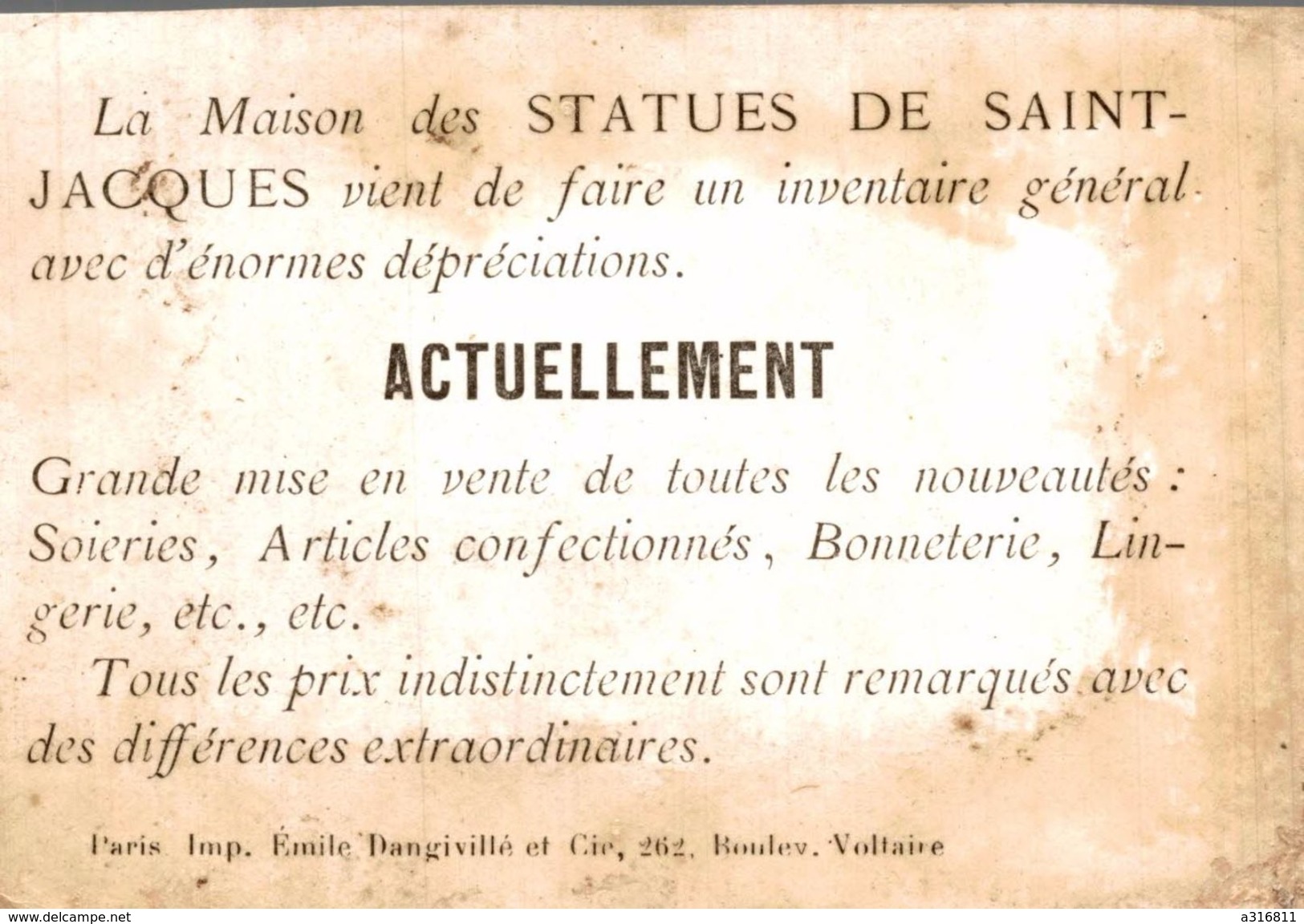 AUX STATUES DE ST JACQUES PARIS  (au Dos Inventaire) - Altri & Non Classificati