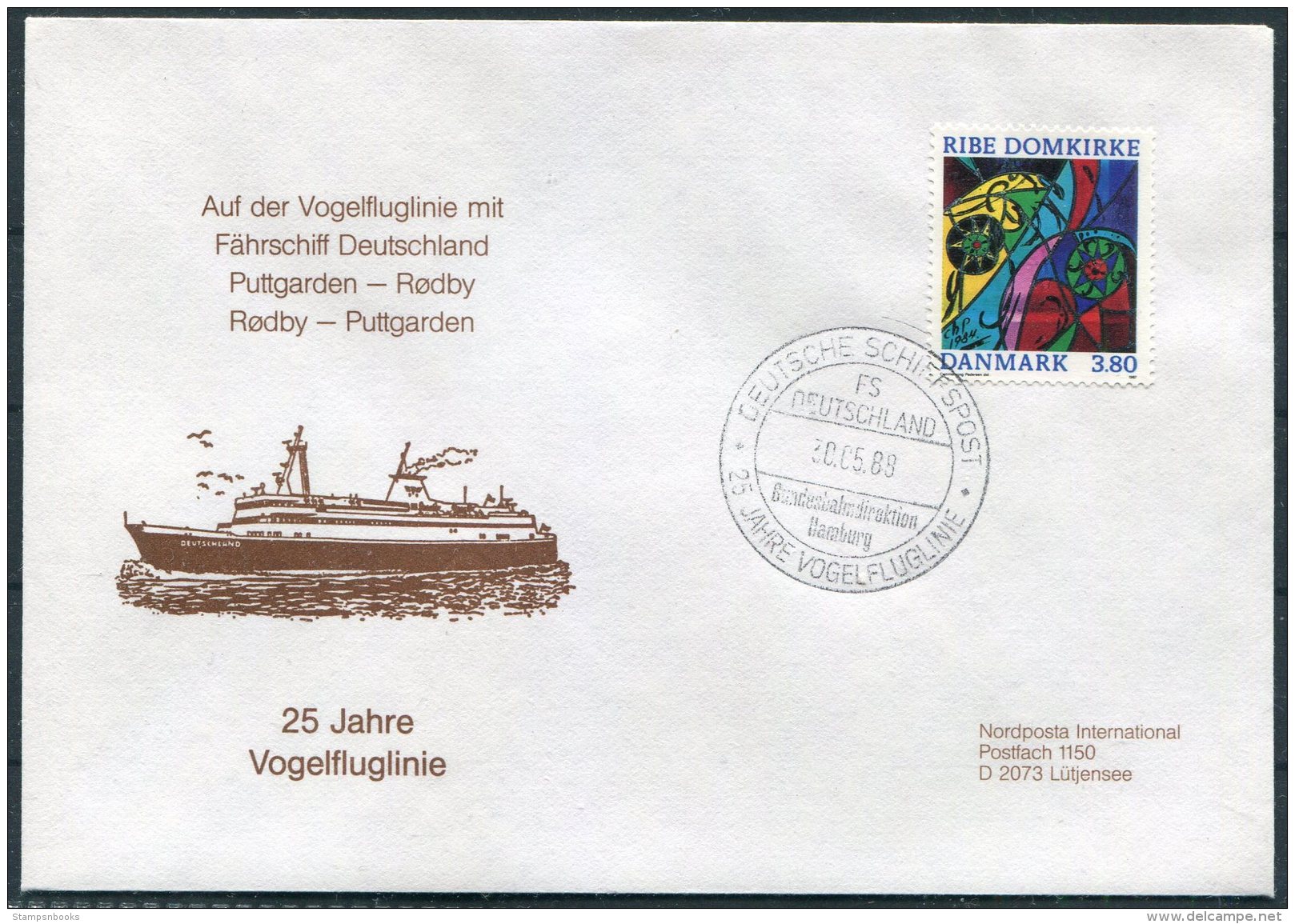 1989 Denmark Germany Deutsche Schiffspost FS DEUTSCHLAND Ship Cover Vogelfluglinie - Covers & Documents