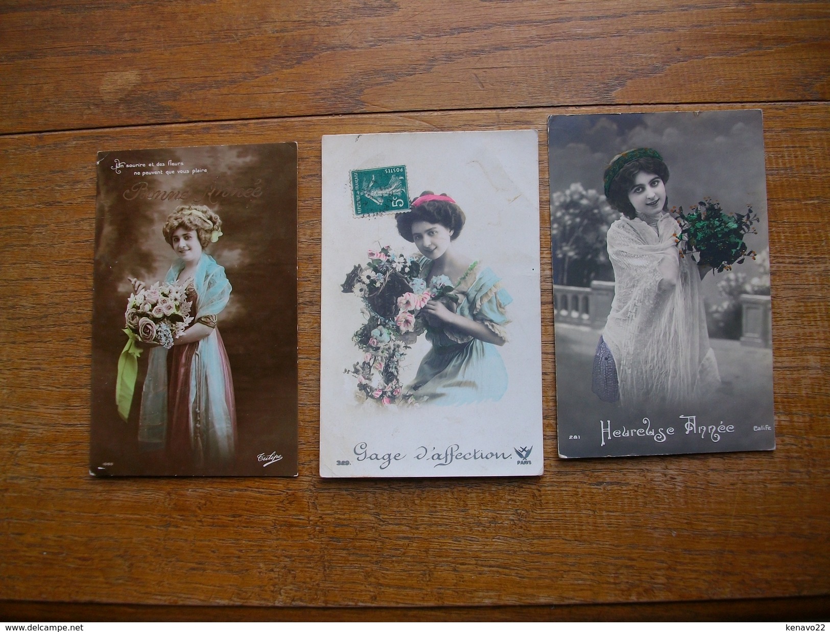 3 Anciennes Cartes  Silhouettes De Femmes Ou Portraits " Pour La Bonne Année " - Silhouettes