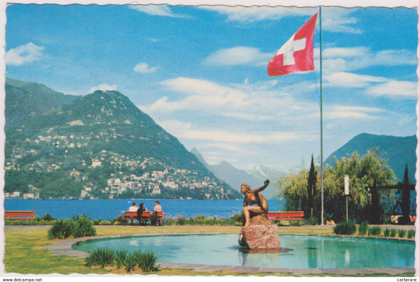 Suisse,switzerland,swiss, Helvetia,schweiz,svizzera,TESSIN,TICINO,LUGANO,DRAPEAU,BASSIN,FONTAINE,NUE - Lugano