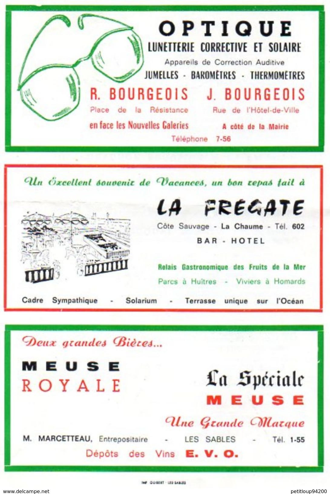 PROGRAMME + TARIF CONSOMMATIONS  CASINO Des Sports  *C.NOUGARO *J.BREL  Les Sables-d'Olonne  ANNEE 1964 - Programmes