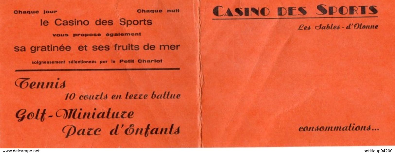 PROGRAMME + TARIF CONSOMMATIONS  CASINO des Sports  *C.NOUGARO *J.BREL  Les Sables-d'Olonne  ANNEE 1964