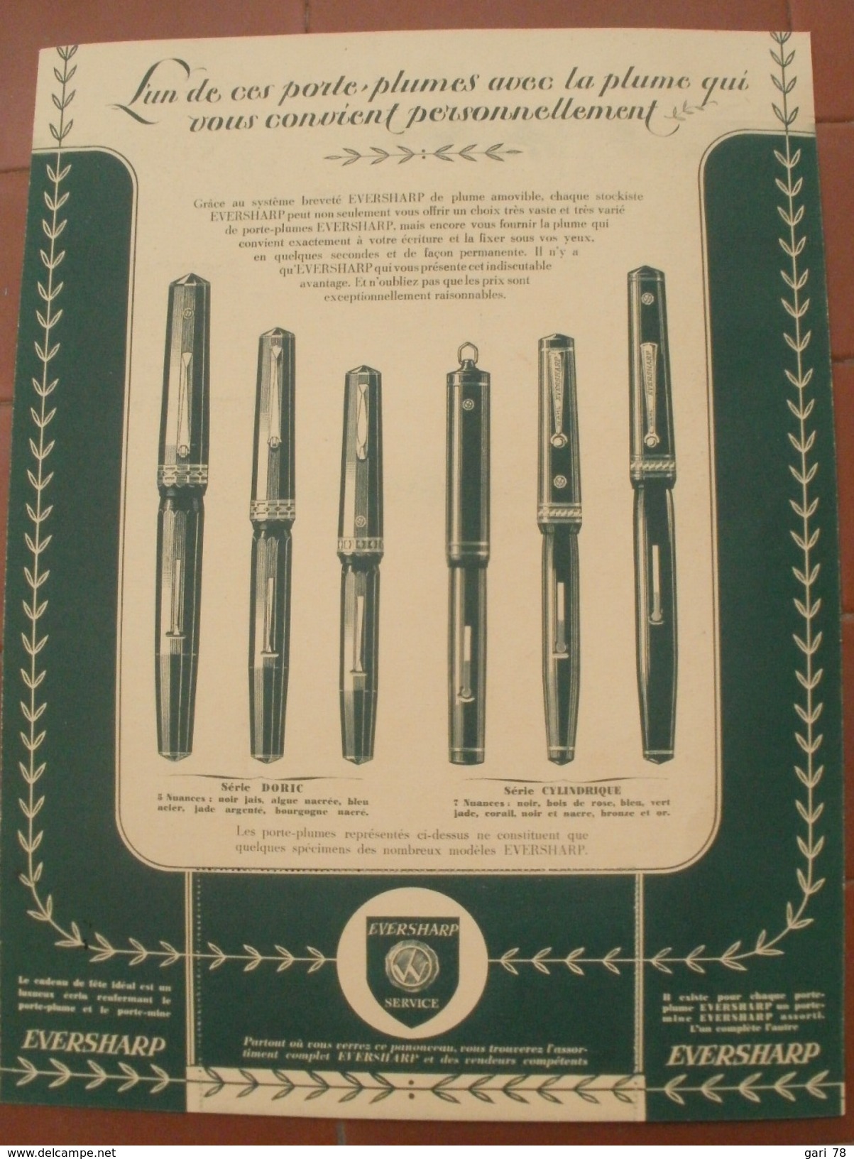 Publicité Porte Plumes Amovibles EVERSHARP Avec Carte Réponse à Détacher - Reclame