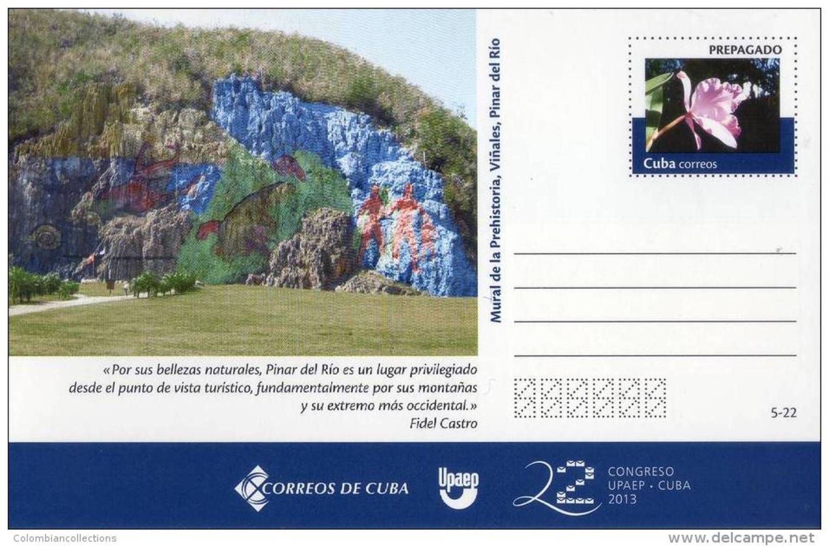 Lote TP5,  Cuba, 2013, Entero Postal, Postal Stationary, Upaep, Mural De La Prehistoria, Post Card, Orchid - Cartes-maximum