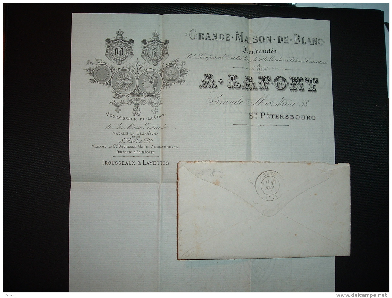 LETTRE TP 7 OBL.2 I HO H 1881 + ST PETERSBOURG GRANDE MAISON DE BLANC A. LAFONT + OBL. Perlée Bleue 17 JUIN 81 ETRANGER - Briefe U. Dokumente