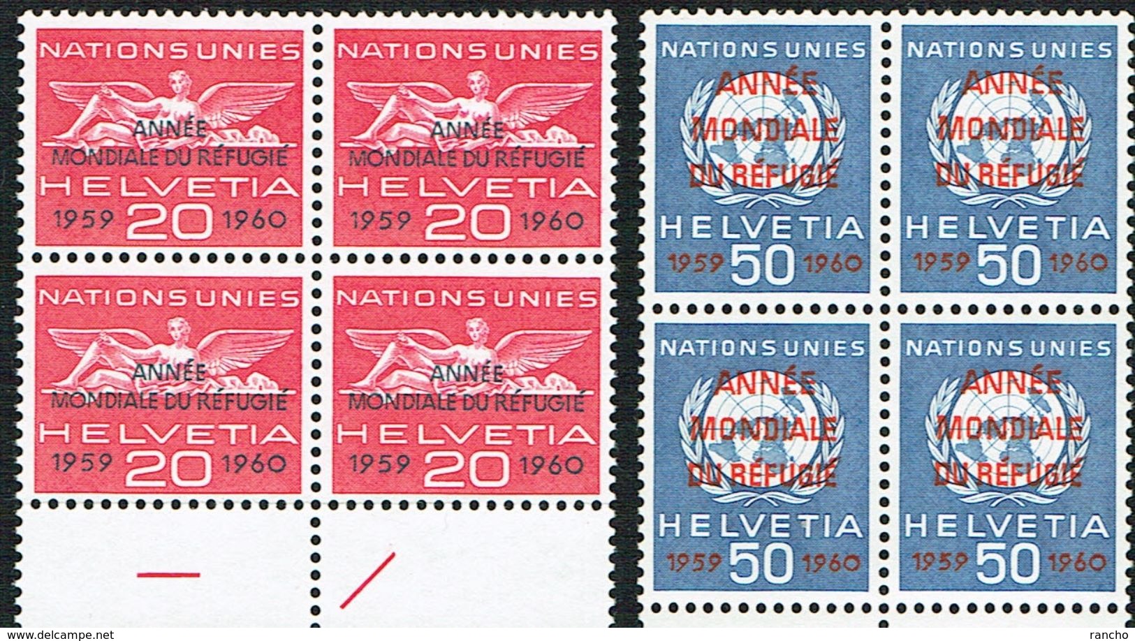 **.O.N.U. BLOCS DE 4 TIMBRES COLLECTIONS NEUFS A/GOMME 1960 C/S.B.K. Nr:31/32. Y&TELLIER Nr:408/409. MICHEL Nr:31/32.** - Officials