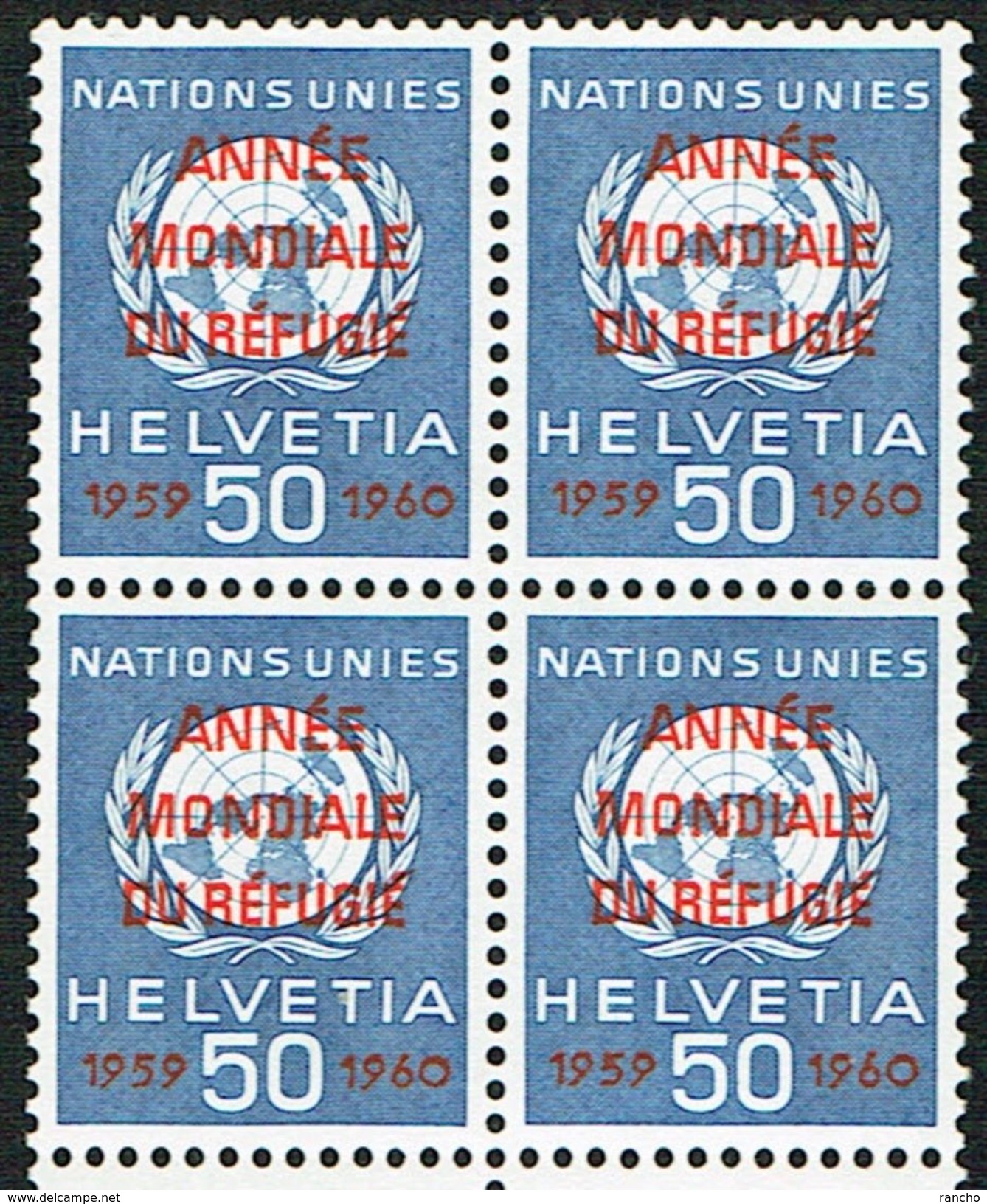 **.O.N.U. BLOCS DE 4 TIMBRES COLLECTIONS NEUFS A/GOMME 1960 C/S.B.K. Nr:31/32. Y&TELLIER Nr:408/409. MICHEL Nr:31/32.** - Officials