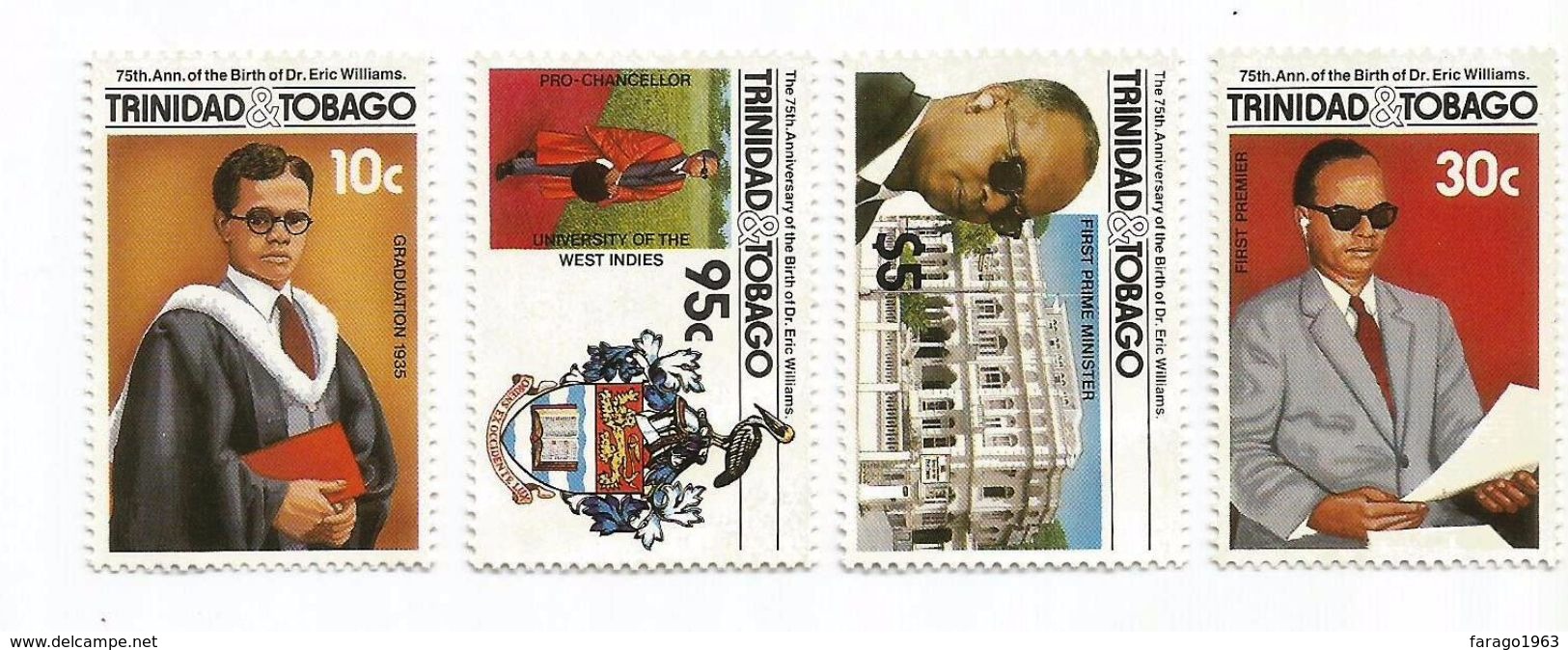 1986 Trinidad TobagoEric Williams Prime Minister University Caot Of Arms Complete Set Of 4 + Souvenir Sheet MNH - Trinidad & Tobago (1962-...)