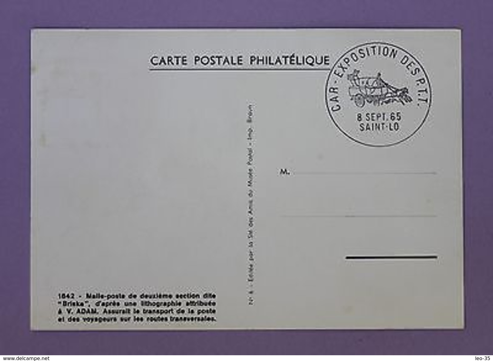 Cartes Postale Premier Jour - Malle Poste 1842 - Saint Lo 1965 - Unclassified