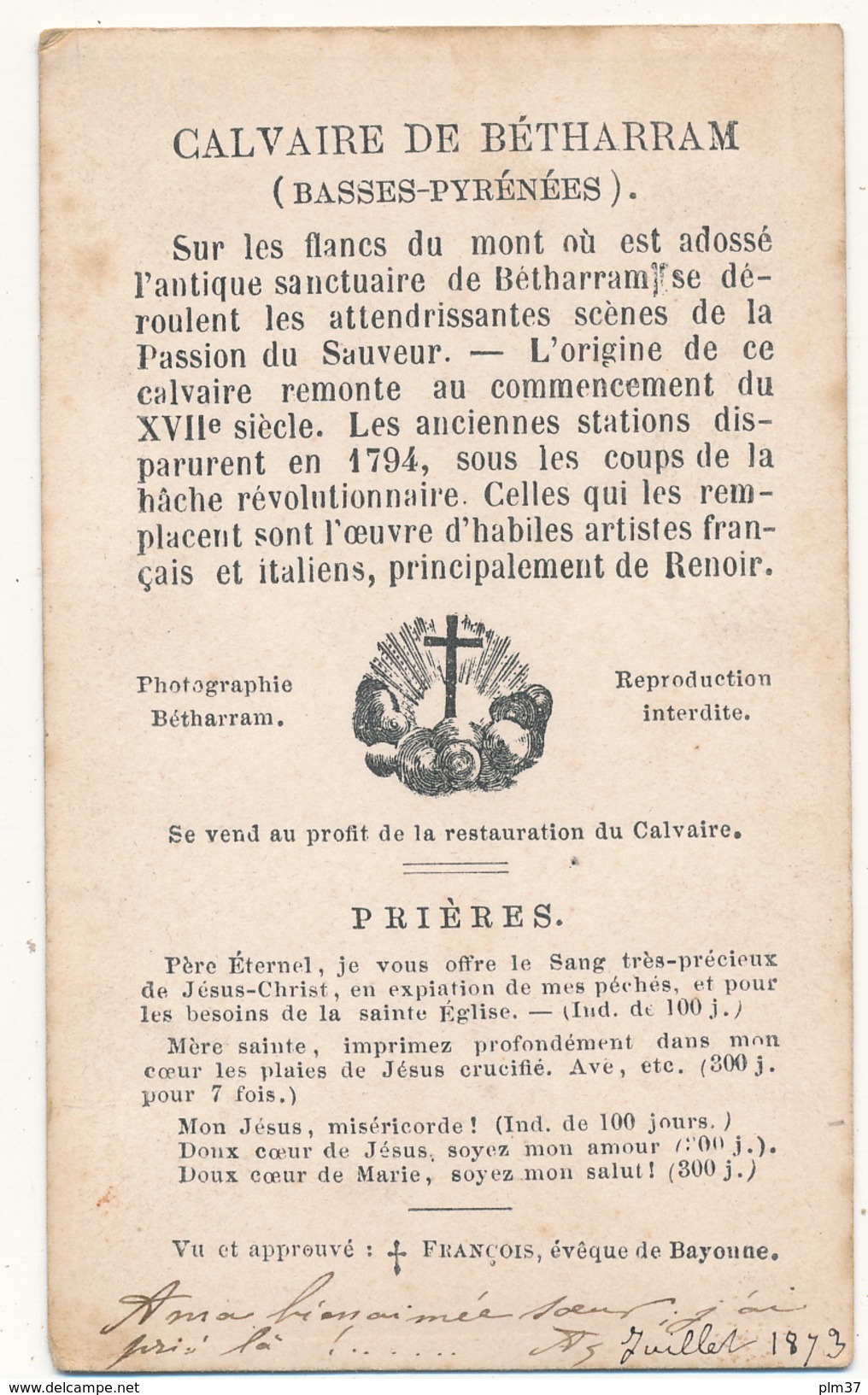 Calvaire De BETHARRAM - Photo CDV 1873 - Prières Au Verso - Alte (vor 1900)