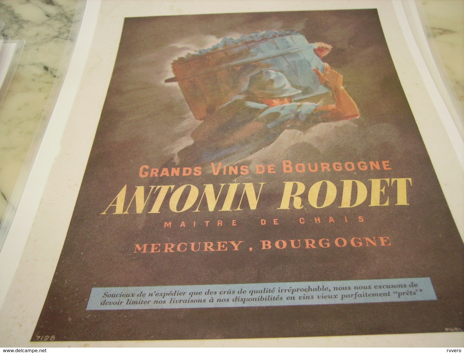 ANCIENNE PUBLICITE GRAND VIN DE BOURGOGNE  ANTONIN RODET 1949 - Alcolici