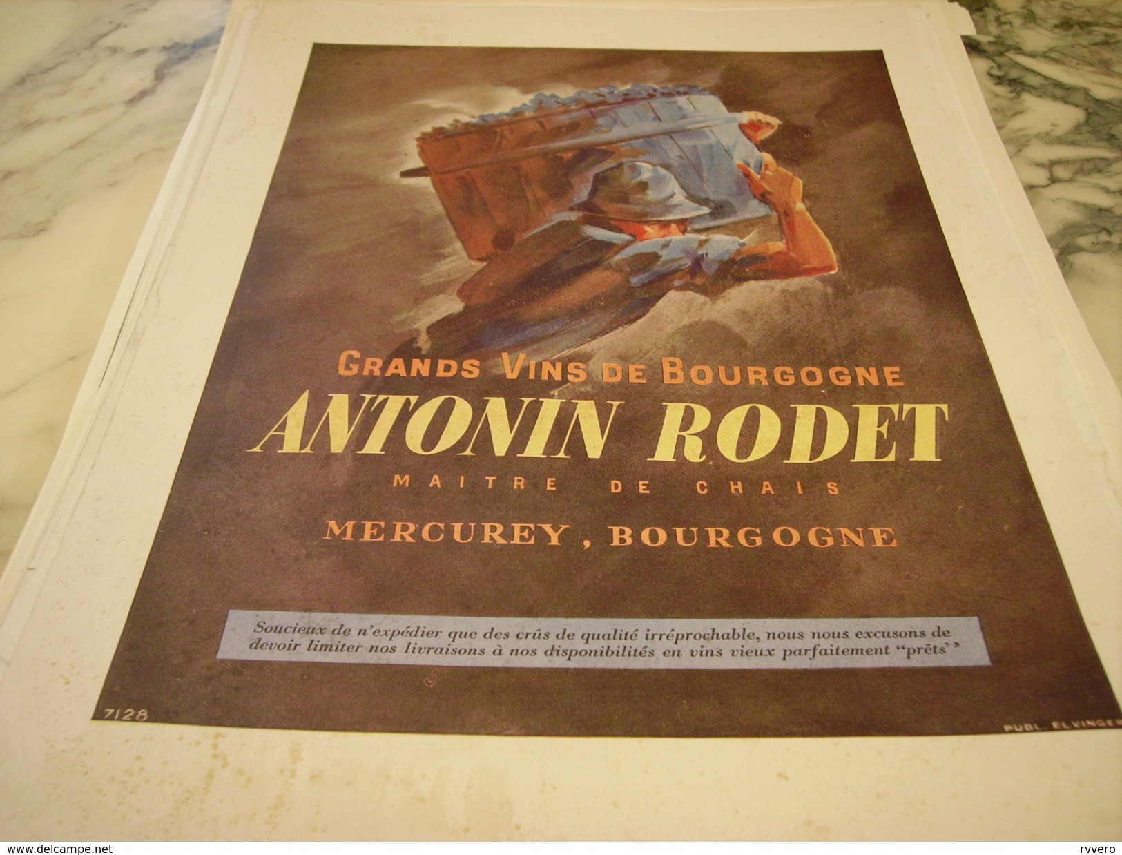 ANCIENNE PUBLICITE GRAND VIN DE BOURGOGNE  ANTONIN RODET 1949 - Alcolici